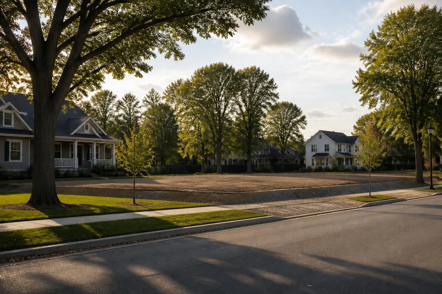 Welcoming suburban neighborhood with clean streets and mature trees.